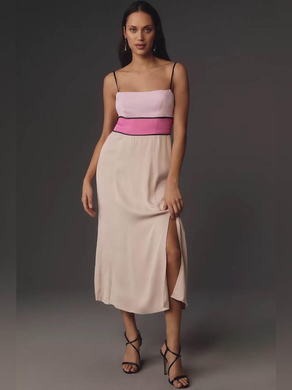 NWT Anthropologie Maeve Colorblock Pink Slip Midi Dress 4
